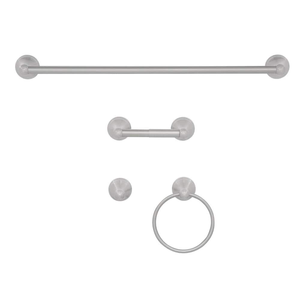 Satin Nickel 4-Piece Bathroom Hardware Set with Towel Bar
