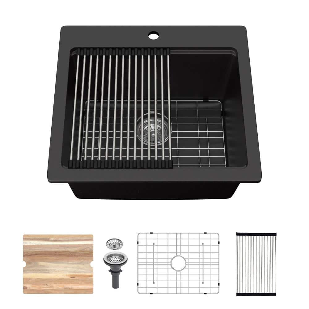 21 in. Drop-in Single Bowl 16 Gauge Black Quartz Kitchen Sink with Strainer,Cutting Board price history on PriceWatchPro