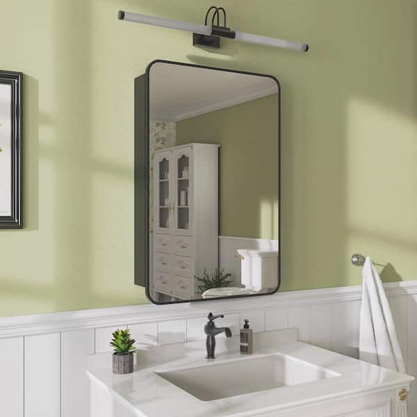 niveal 23 in. W x 30 in. H Rectangular Matte Black Aluminum Recessed/Surface Mount Framed Medicine Cabinet with Mirror