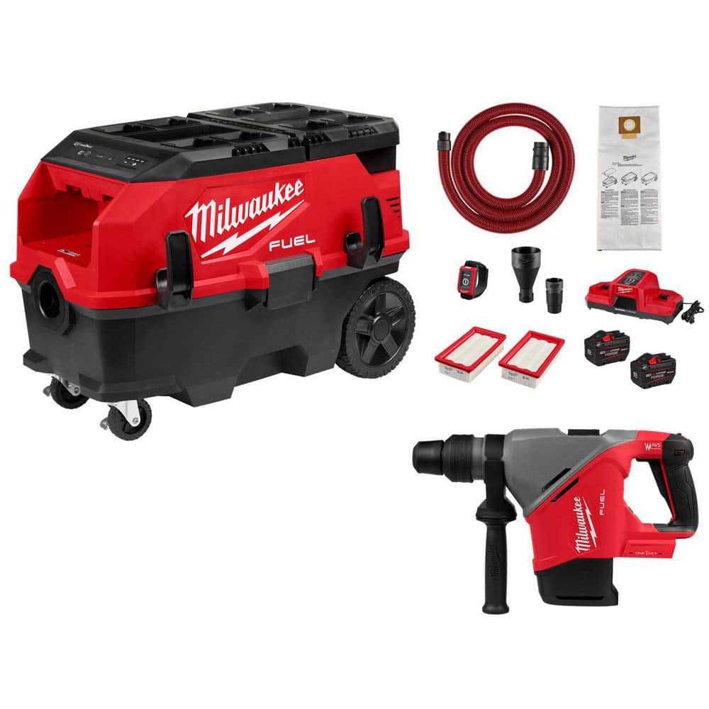 Milwaukee M18 FUEL PACKOUT 9 Gal. Extractor w/ VACLINK with M18 FUEL 18V 1-9/16 in. SDS-Max Rotary Hammer (Tool-Only)