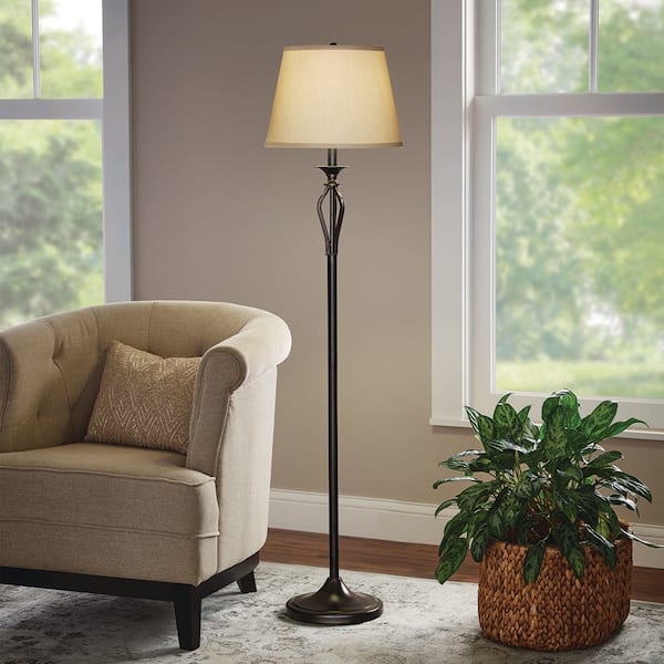Rhodes 58.50 in. Bronze 1-Light Standard Floor Lamp with Linen Shade
