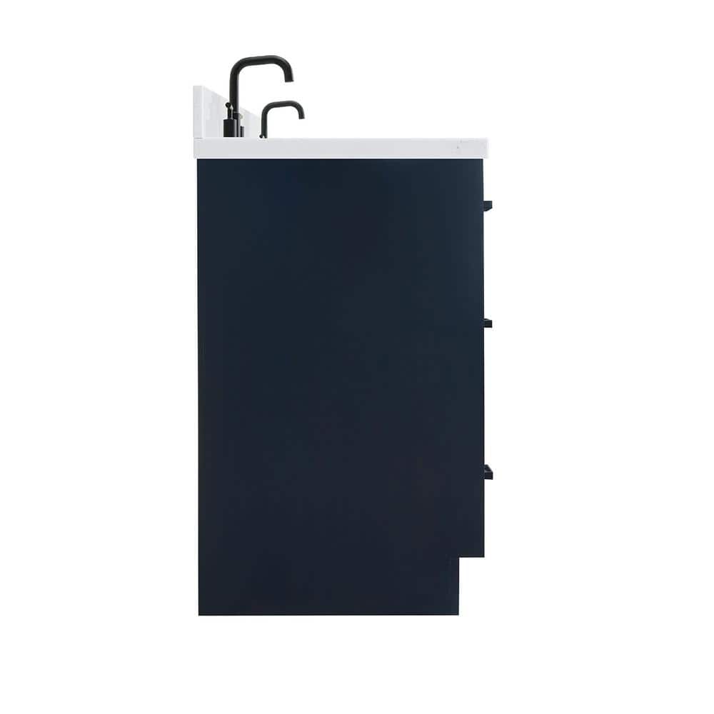 Midnight Blue Double Freestanding Vanity with Carrara White Quartz Top