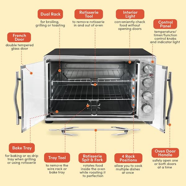 Elite Gourmet Gourmet Double Door Oven with Rotisserie and