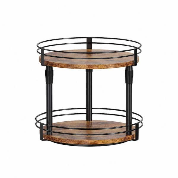 2-Tier Black Adjustable Height Rotating Countertop Kitchen Shelf Spice Organizer Turntable for Cabinet Pantry
