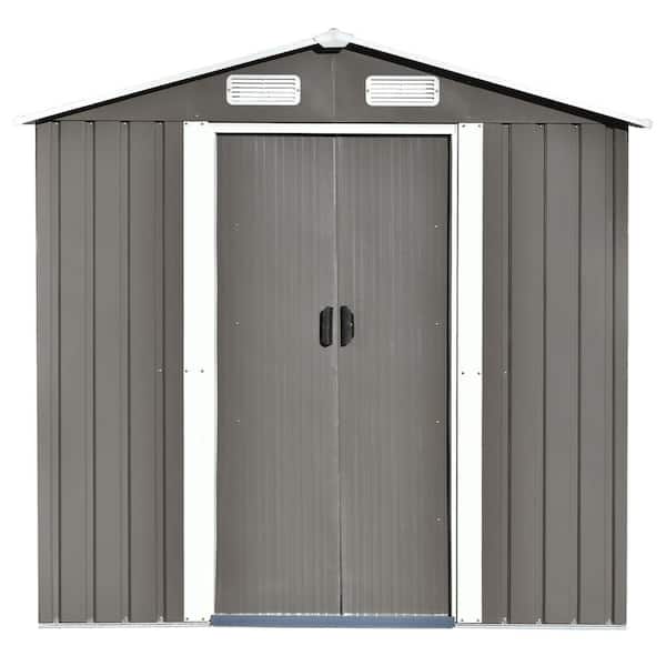 TIRAMISUBEST 6.43 ft. W x 4.33 ft. D Gray Garden Shed Metal Storage Shed with Lockable Door, Vents and Foundation (24 sq. ft.)