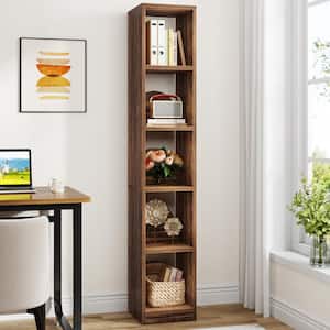 Frailey 65 in. Tall Rustic Brown Engineered Wood 5-Shelf Narrow Bookcase Bookshelf with Back Panel