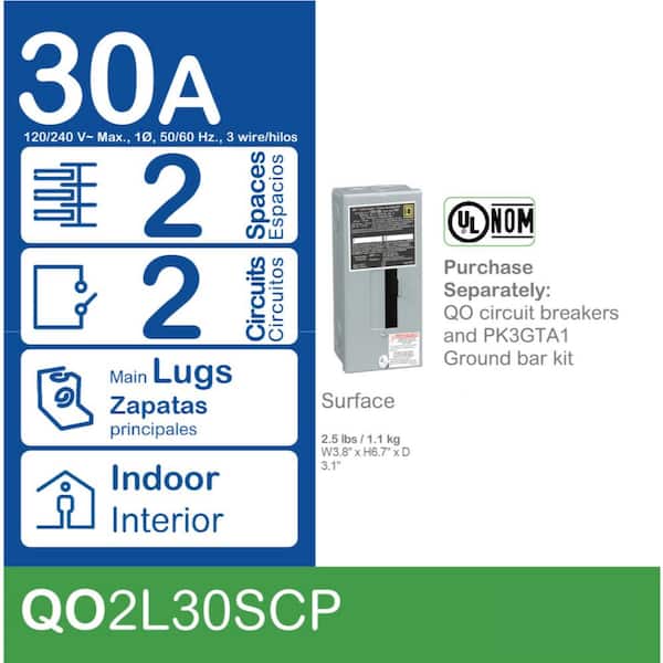 QO 30 Amp 2-Space 2-Circuit Indoor Main Lug Load Center(QO2L30SCP)