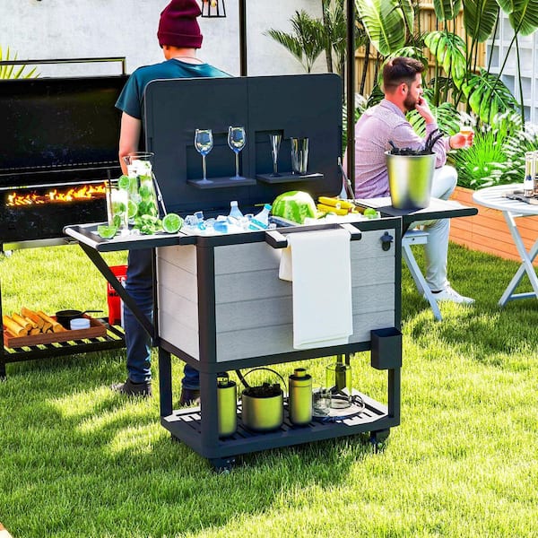 104 qt. Large Capacity Outdoor Cooler Cart, Patio Rolling Ice