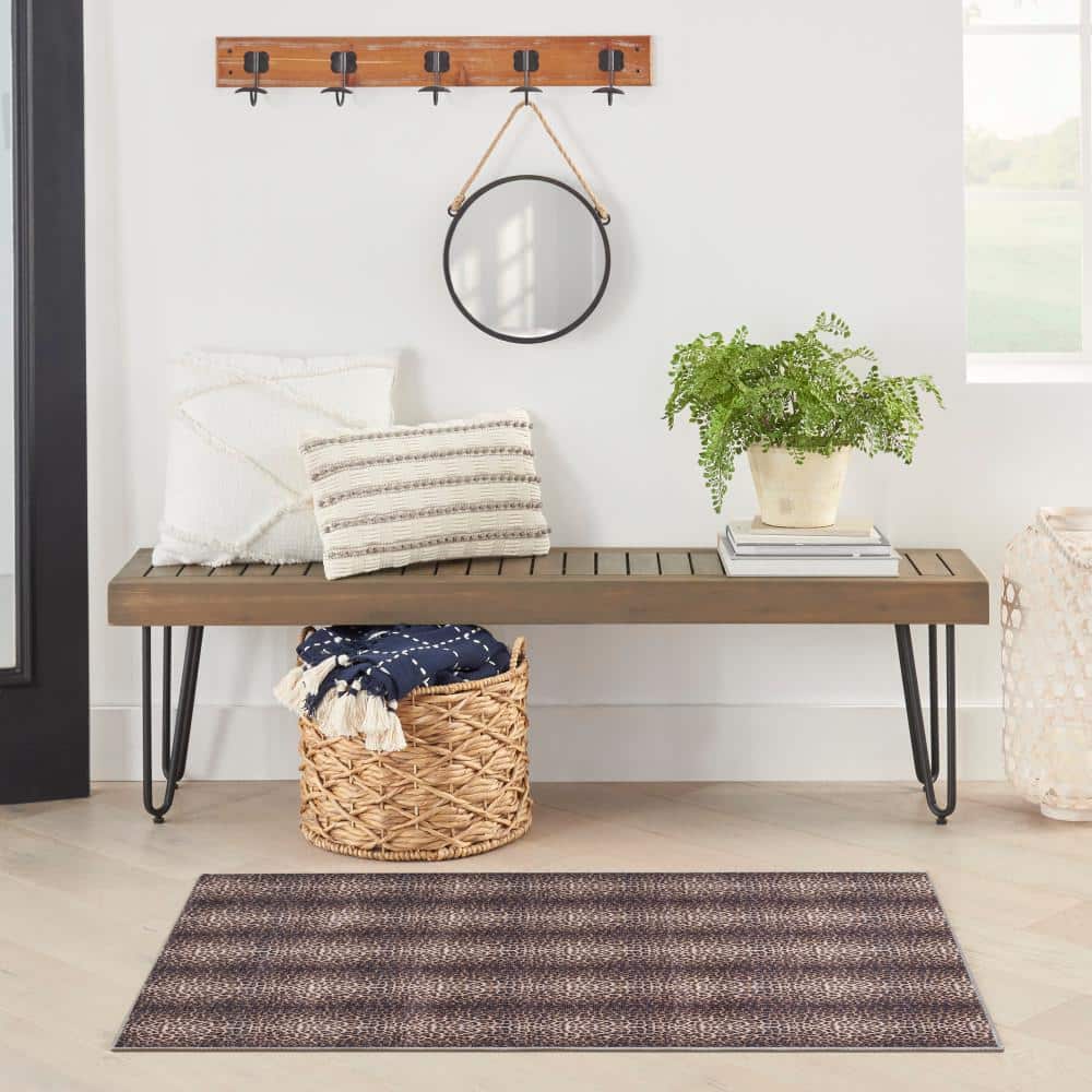Leopard Print Brown and Beige Rectangular Washable Area Rug