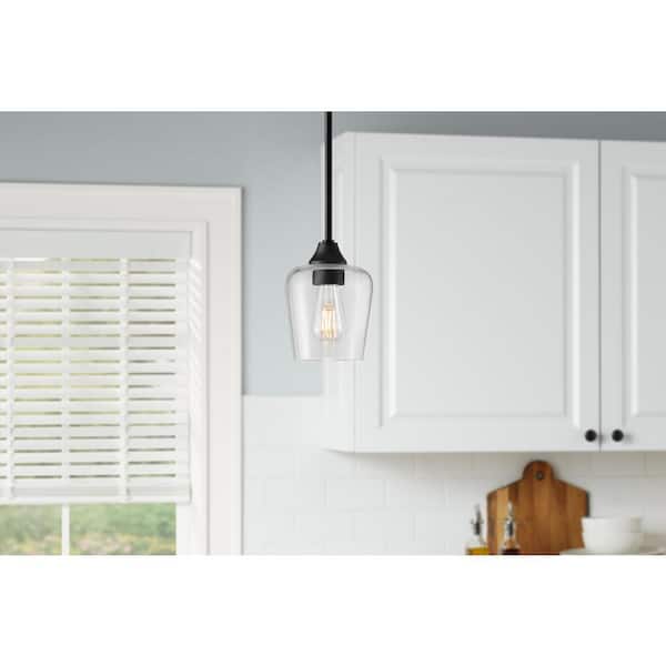 Hampton Bay Pavlen 5.5 in. 1-Light Black Mini Pendant with Clear Glass Shade