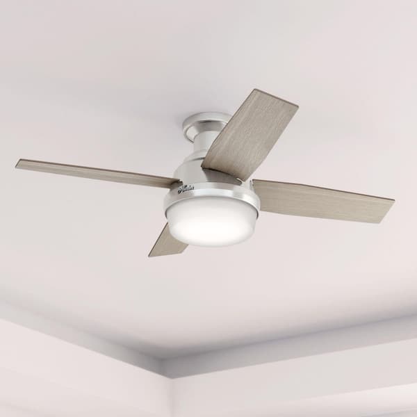 Dempsey 44 in. Low Profile LED Indoor Brushed Nickel Ceiling Fan with Light Kit and Universal Remote