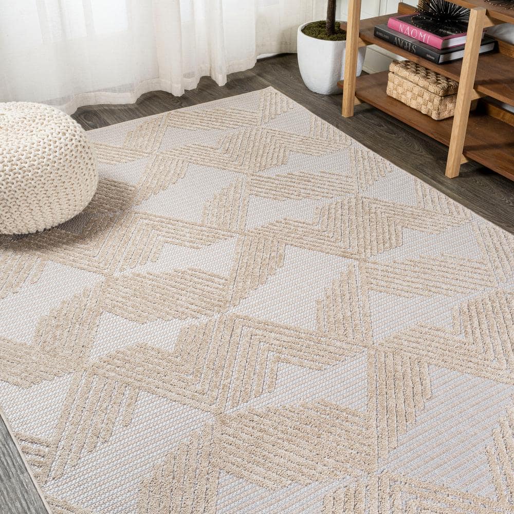 Ivory Geometric Art Deco 8' x 10' Reversible Synthetic Area Rug