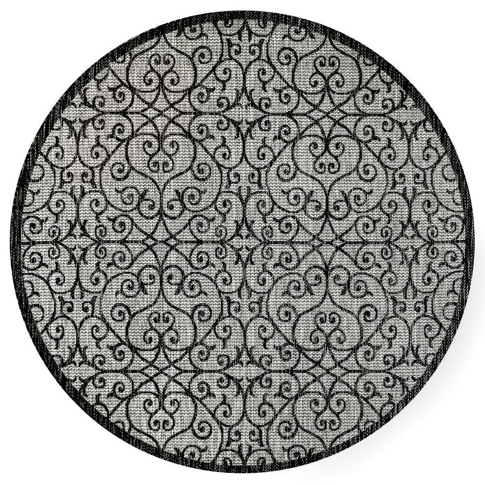 Madrid Vintage 5' Round Gray and Black Synthetic Area Rug