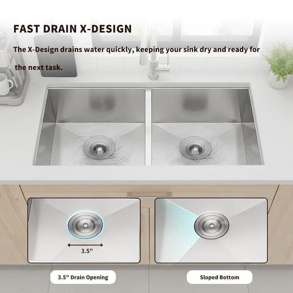 MYRYY 33 in. x 19 in. Undermount Double Bowl (50/50) 16 Gauge