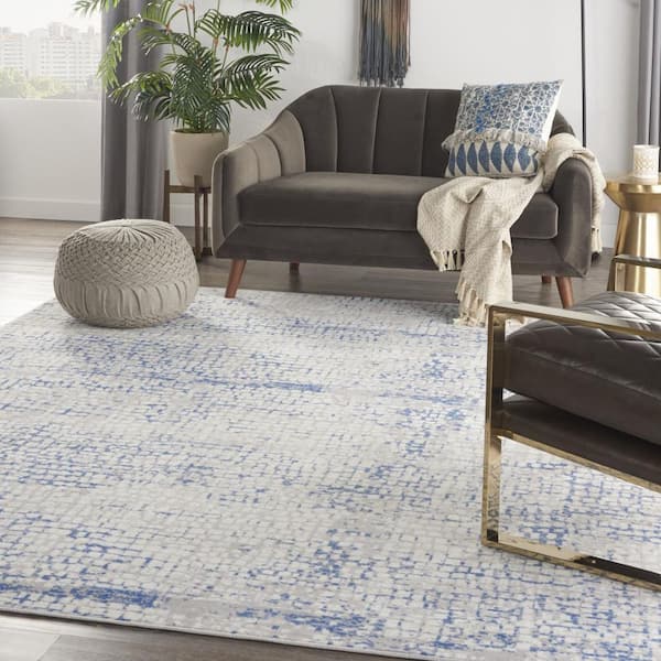 8 ft. x 12 ft. Blue Abstract Washable Area Rug