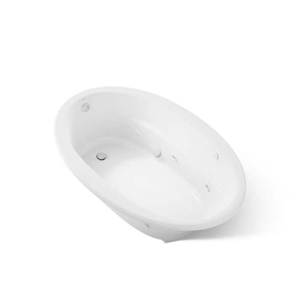 Sunward 66 in. x 42 in. Oval Combination Bathtub with Reversible Drain in White
