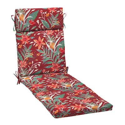 36.5 Red & Brown Tropical Striped Reversible Outdoor Patio Furniture Mid Back  Chair Cushions