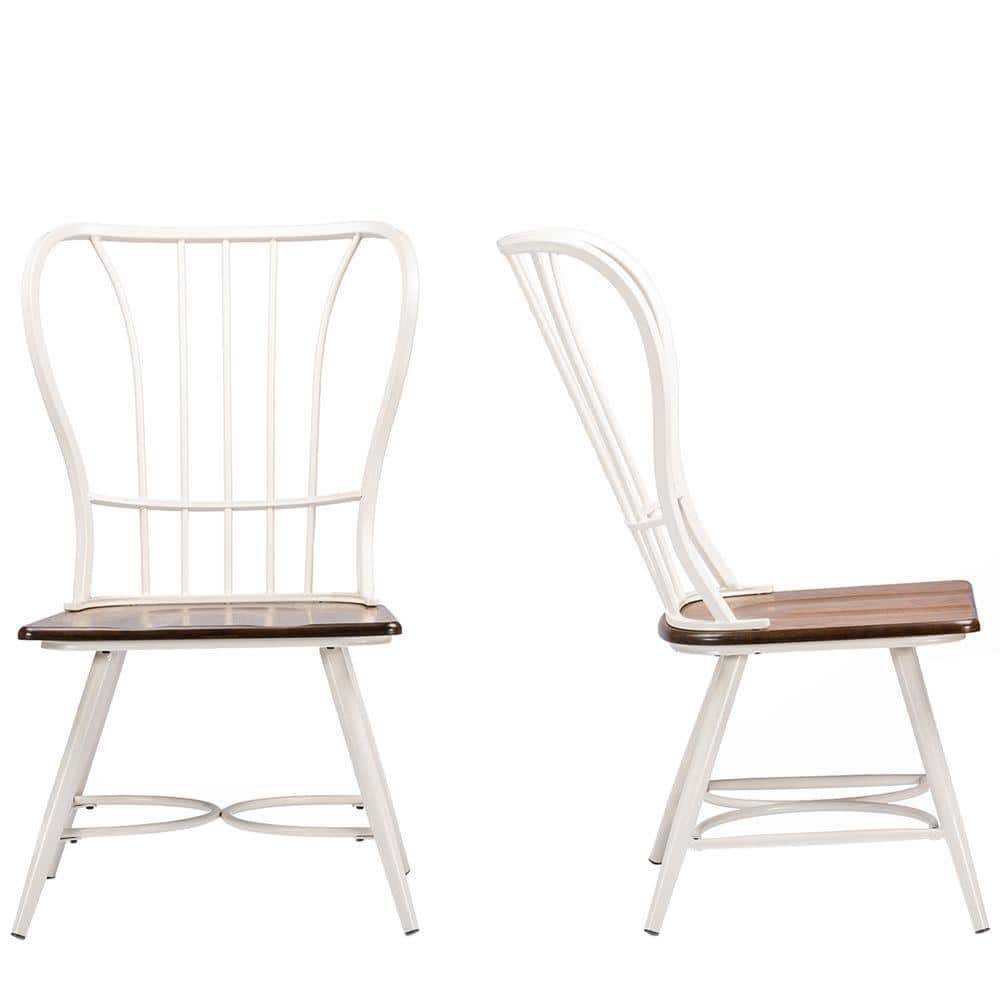 Set of 2 White Metal and Cane Windsor Dining Chairs
