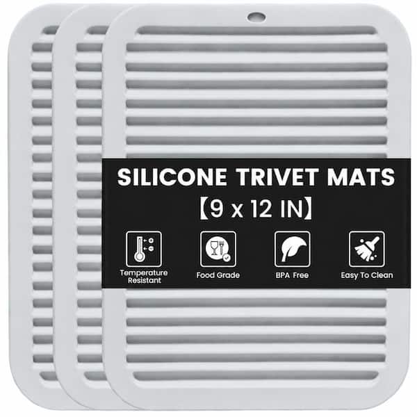 Gray Silicone Trivet Mats for Hot Pots and Pans, Non-Slip Heat Resistant Kitchen Counter Protectors