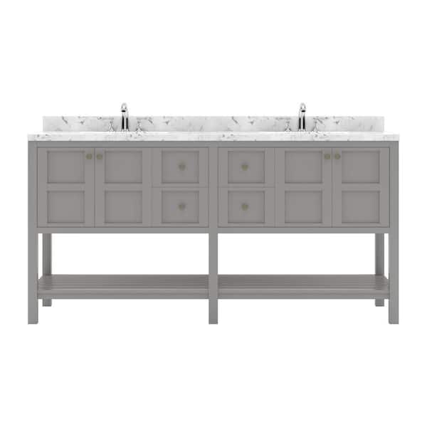 Virtu USA Winterfell 72 in. W x 22 in. D x 37 in. H Double Sink Bath Vanity in Gray with Quartz Top