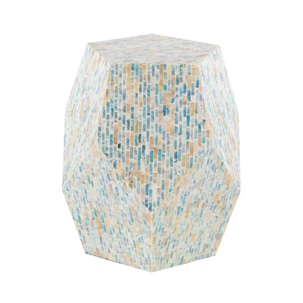 Natural Wood and Shell Round Accent Table