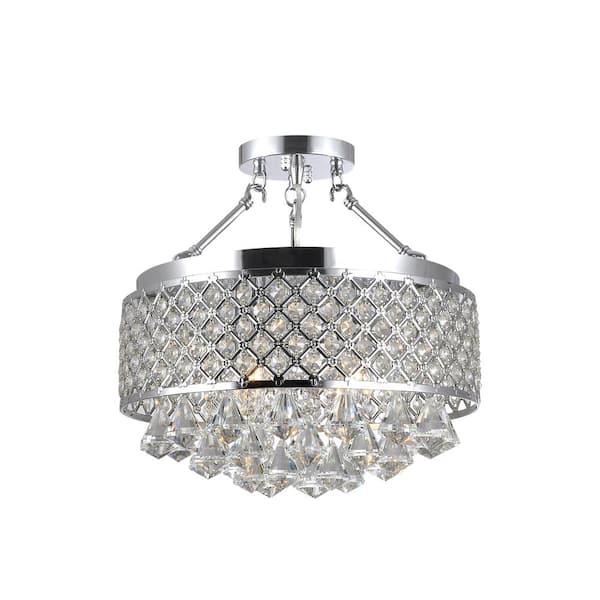 Jojospring Ada 15 in. 4-Light Chrome and Crystal Semi Flush Mount