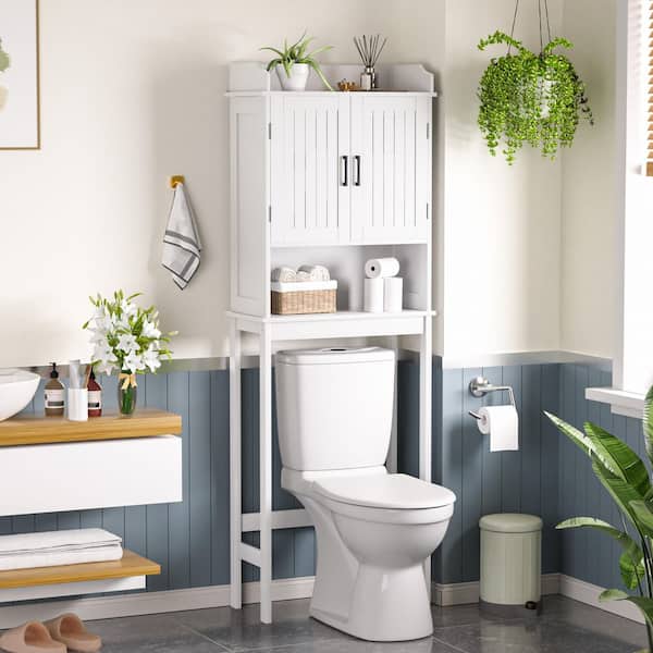 Bathroom Over-the-Toilet Storage 21.7 in. W x 66.9 in. H x 7.1 in. D Composite Rectangular Shelf in White