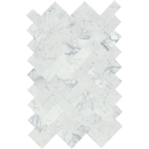 Link White 12.01 in. x 17.99 in. Herringbone Honed Marble Mosaic Tile (1.5 sq. ft./Each)