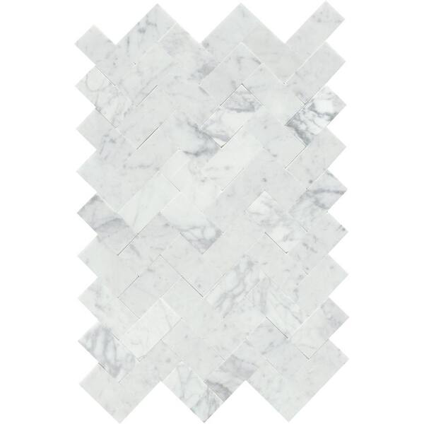 EMSER TILE Link White 12.01 in. x 17.99 in. Herringbone Honed Marble Mosaic Tile (1.5 sq. ft./Each)