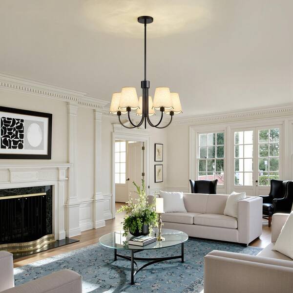 KAISITE 5-Light Indoor Light Luxury Style Black Arm Fabric Shade
