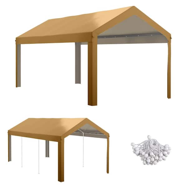 Otryad 10 ft. x 20 ft. Carport Replacement Top, Portable Canopy Cover UV and Water Resistant with Ball Bungee Cords, Beige