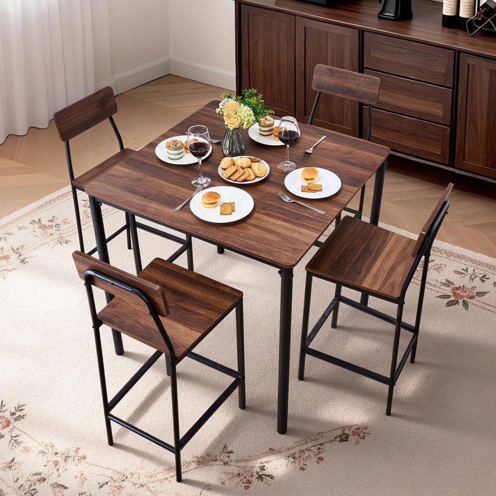 Bar Table, 5PCS Bars Tables Set, Bar Tables and Chair Set with Rounded Edge Design, Square Pub Table with Four Stools price history on PriceWatchPro