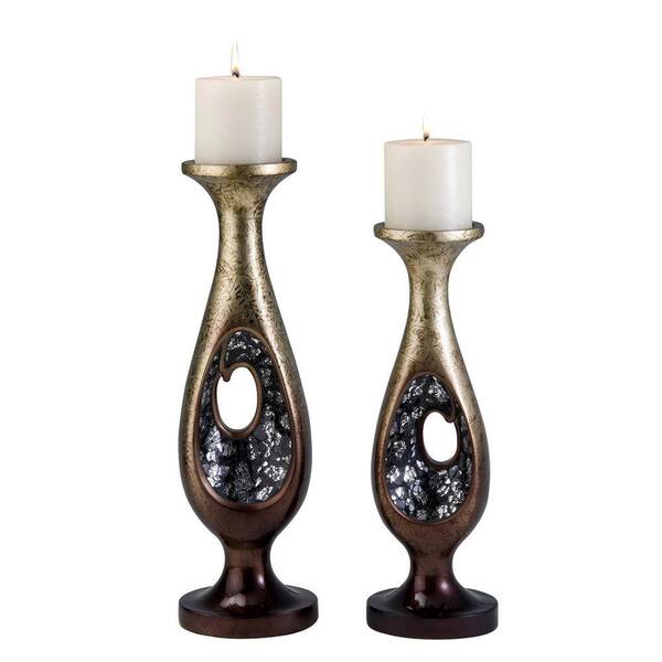 ORE International 14 in./16 in. H Gold and Brown Mineral Candle Holder Set without Candles