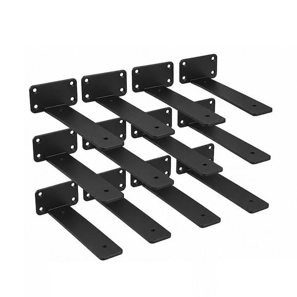 12-Pack 8 in. Black Hidden L Shelf Bracket, 1/5 in. Thicked Iron Floating Shelf Brackets, Industrial Metal Brackets