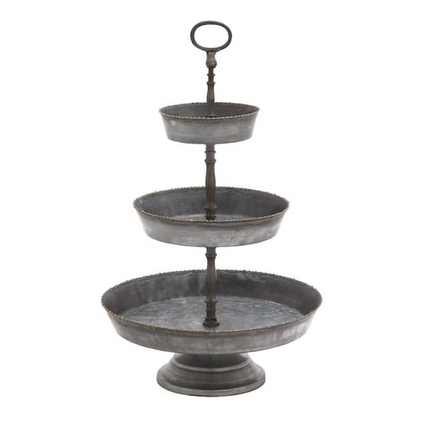 Litton Lane Gray Metal Galvanized 3 Decorative Tiered Server