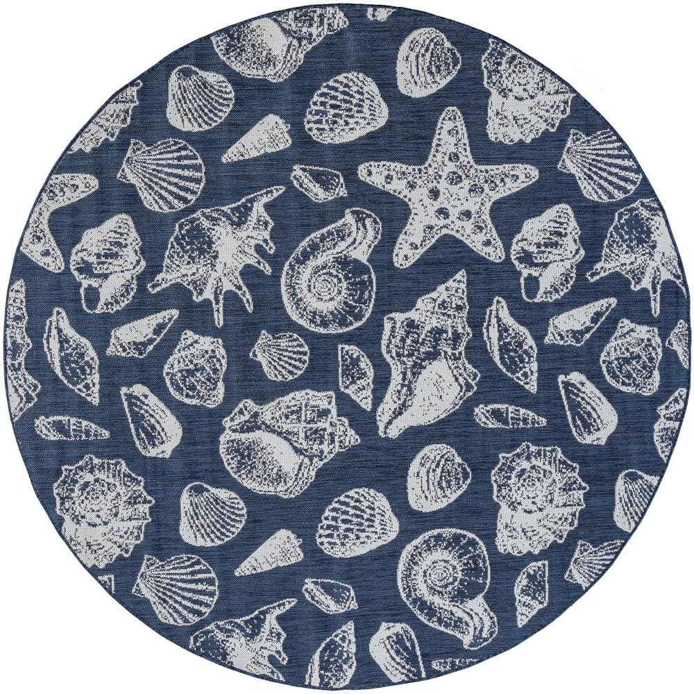 Tayse Rugs Eco Coastal Navy 6 ft. Round Indoor/Outdoor Area Rug ECO1405 ...