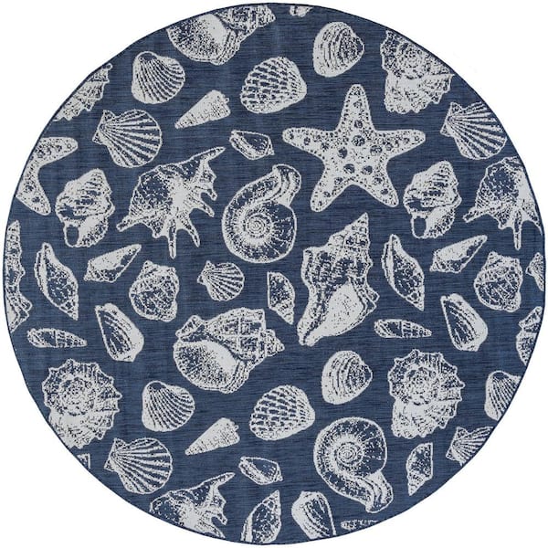Eco Coastal Navy 8 ft. Round Indoor/Outdoor Area Rug