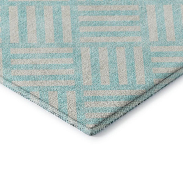 Mayfield Premium Machine Washable Indoor/Outdoor Geometric AMF620 Aqua 10 ft. x 14 ft. Area Rug