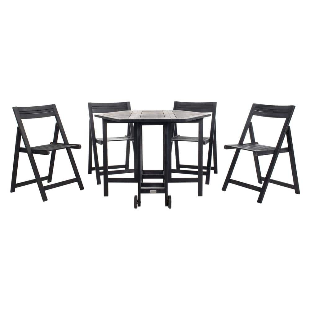 Kerman Black Acacia Wood Hexagonal Outdoor Dining Set