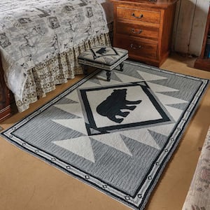 Black and Grey Tribal Hooked 4 ft. x 6 ft. Area Rug