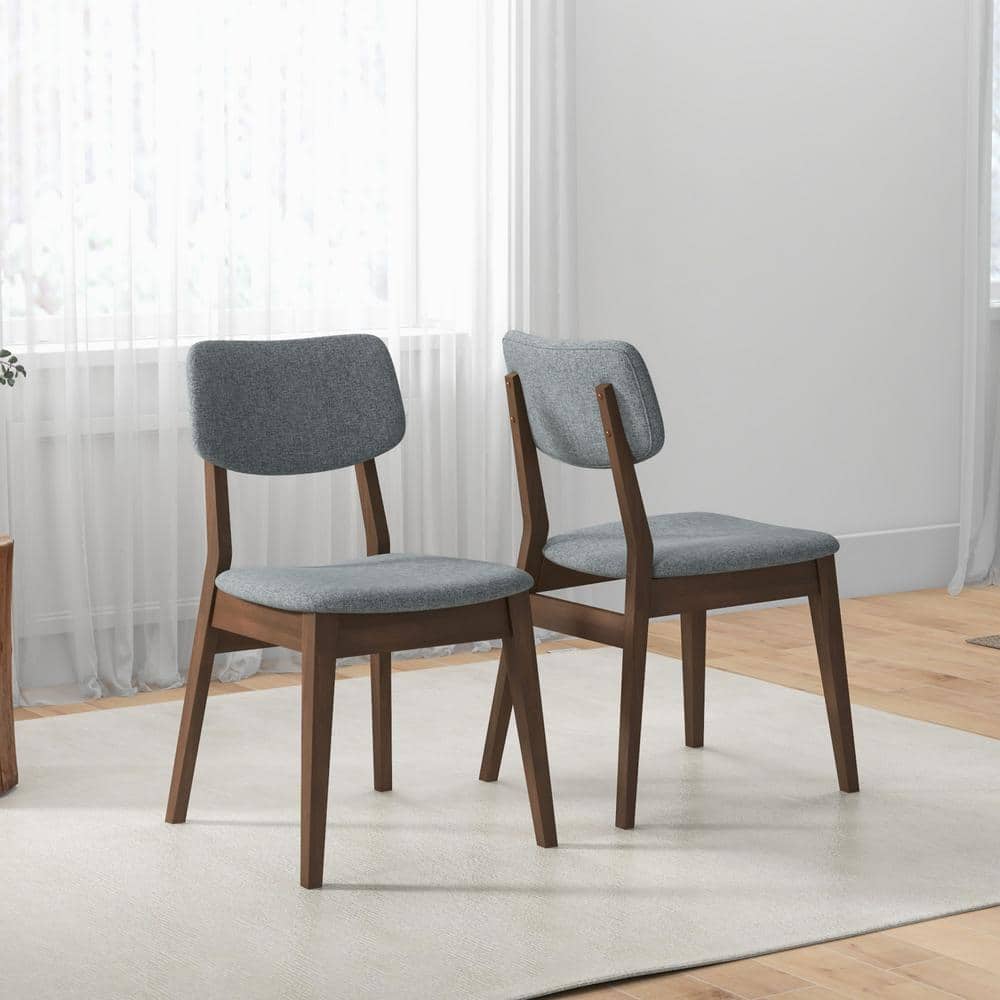 Gray Upholstered Microfiber Dining Chairs with Walnut Rubberwood Frame (Set of 2)
