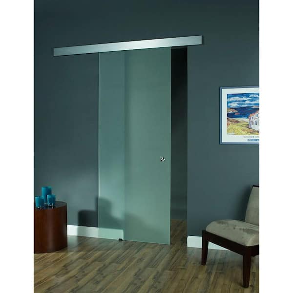 32 in. x 97 in. Glass Sliding Barn Door with Hardware Kit