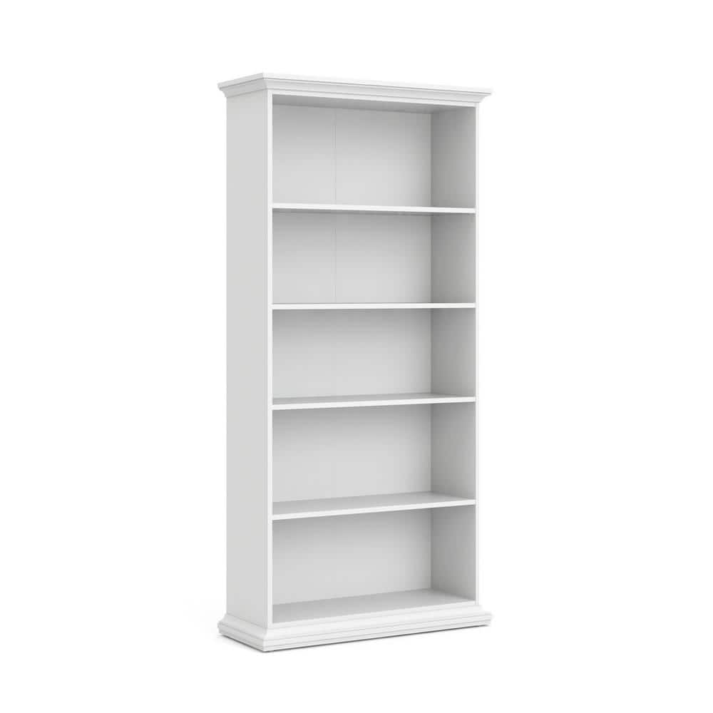 Sonoma Tall Wide Adjustable White Wood 5-Shelf Bookcase