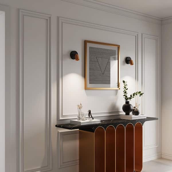 Shura 1-Light Black and Brass Integrated LED Monopoint Wall Sconce Spotlight w/ Rotatable Light Head, 3000K, 490LM