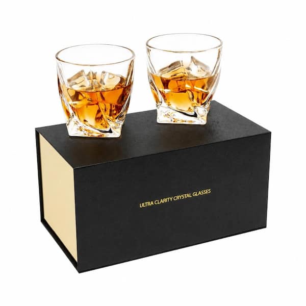 Old Fashioned Whiskey Tumbler Glasses Set of 2 Twisted Lead-Free Crystal 10 Oz with Luxury Gift Box Set