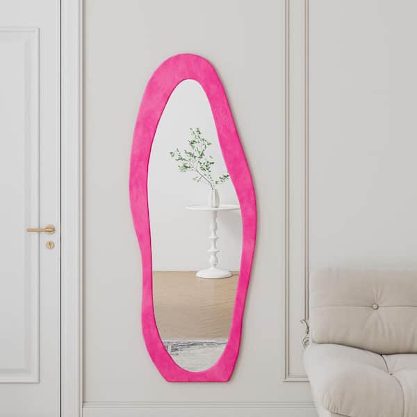 Avex Pink 24 in. W x 63 in. H Irregular Wavy Wood Framed Full Length Mirror