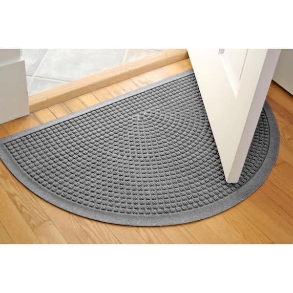 Waterhog Squares 24 in. x 39 in. Indoor Outdoor PET Polyester Half Round Doormat Medium Gray