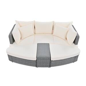 6-Piece Patio PE Rattan Wicker Outdoor Sectional Set Round Sofa Seating Group with Coffee Table, with Beige Cushions