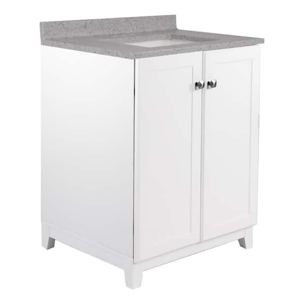 Design House 25 in. x 22 in. x 37.25 in. Bath Vanity in White with 4 in. Centerset Grey Moonscape Vanity Top and White Basin