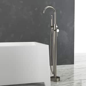 1-Handle Freestanding Tub Faucet with Hand Shower in Brush Nickel